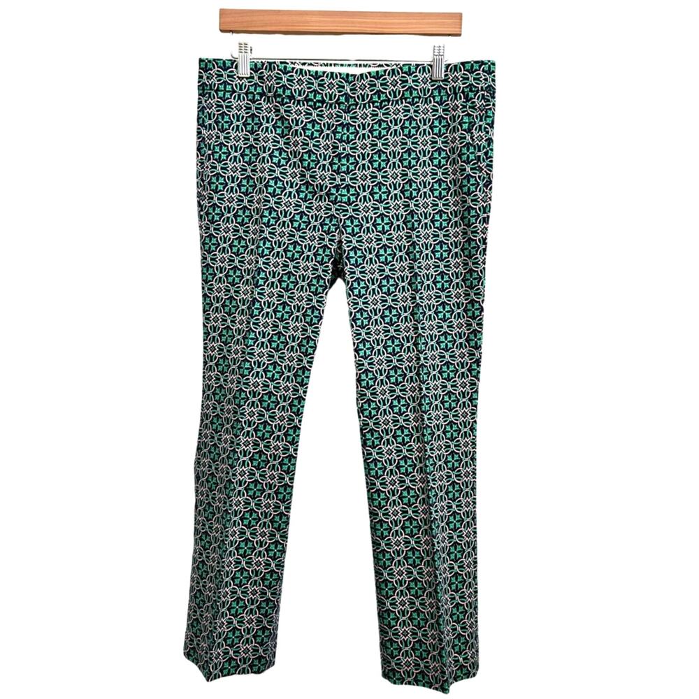 J.Crew Campbell Ankle Pants 8 Geometric Medallion Print Teal Black Preppy Spring